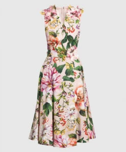 Dolce & Gabbana Beige Midi Dress In Floral Print