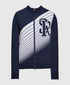 Blue Sports Jacket With A Logo Pattern