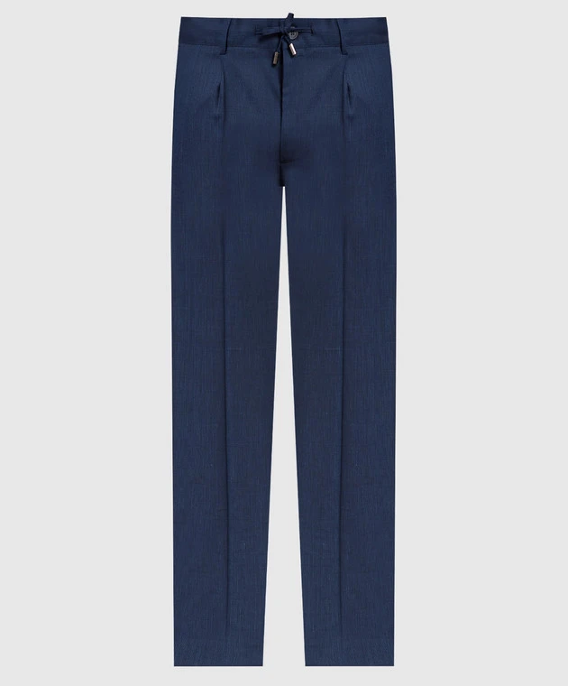 Blue Trousers Made Of Wool, Linen And Silk 1 Blue Trousers Made Of Wool, Linen And Silk