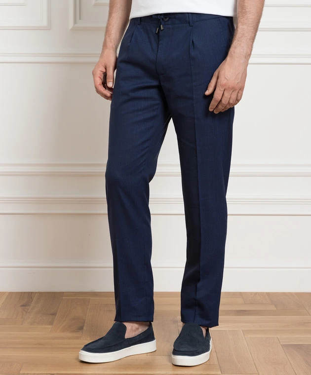 Blue Trousers Made Of Wool, Linen And Silk 3 Blue Trousers Made Of Wool, Linen And Silk - Image 3