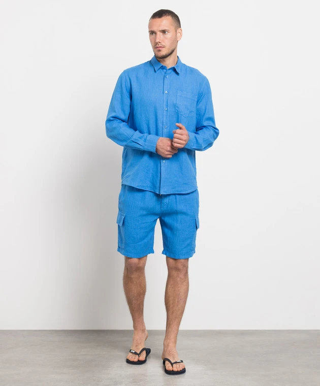 Vilebrequin Baie Man Blue Linen Cargo Shorts 2 Vilebrequin Baie Man Blue Linen Cargo Shorts - Image 2