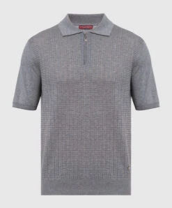Gray Polo With Logo In A Woven Pattern