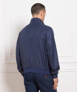 Blue Wool, Silk And Linen Bomber Jacket -Summer Fashion Clothing b8926496 06d6 40ab 8870 419a7a685511