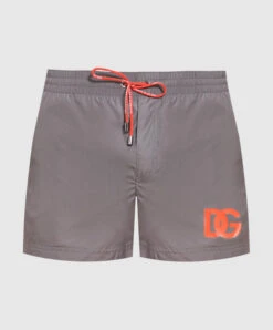 Dolce & Gabbana Gray Swim Shorts With DG Logo Print