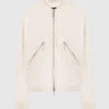 Giusy Beige Leather Bomber Jacket