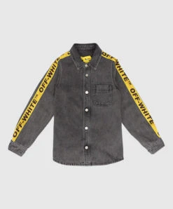 Off-White Industrial Children's Dark Gray Denim Jacket With Branded Inserts