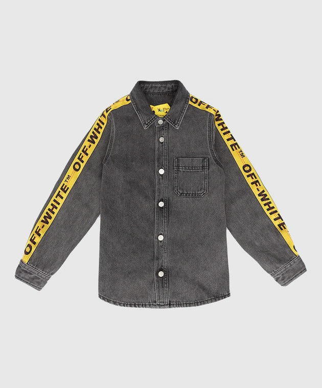 Off-White Industrial Children's Dark Gray Denim Jacket With Branded Inserts 1 Off-White Industrial Children's Dark Gray Denim Jacket With Branded Inserts