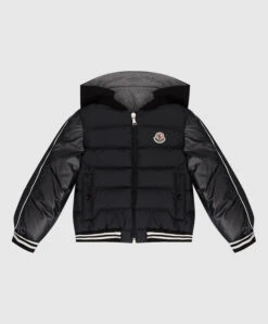 Merih Children's Black Quilted Down Jacket With Contrasting Logo