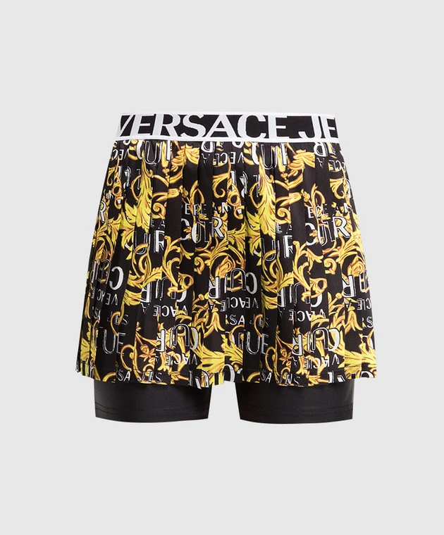 Versace Jeans Couture Black Skirt-shorts With Pleating In Logo Couture Print 1 Versace Jeans Couture Black Skirt-shorts With Pleating In Logo Couture Print