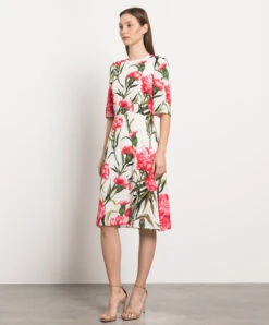 Dolce & Gabbana White Silk Dress With Carnation Print -Summer Fashion Clothing c86c83b8 930a 45a1 a00c 4d191733340a