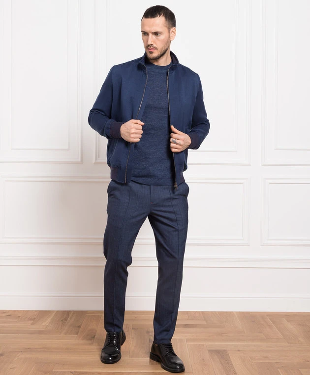 Blue Jacket Made Of Linen, Silk And Cashmere 2 Blue Jacket Made Of Linen, Silk And Cashmere - Image 2