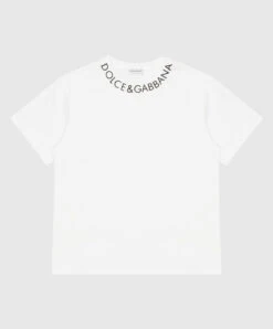 Dolce & Gabbana Children's White T-shirt With Contrasting Logo Embroidery