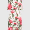 Dolce & Gabbana White Silk Dress With Carnation Print