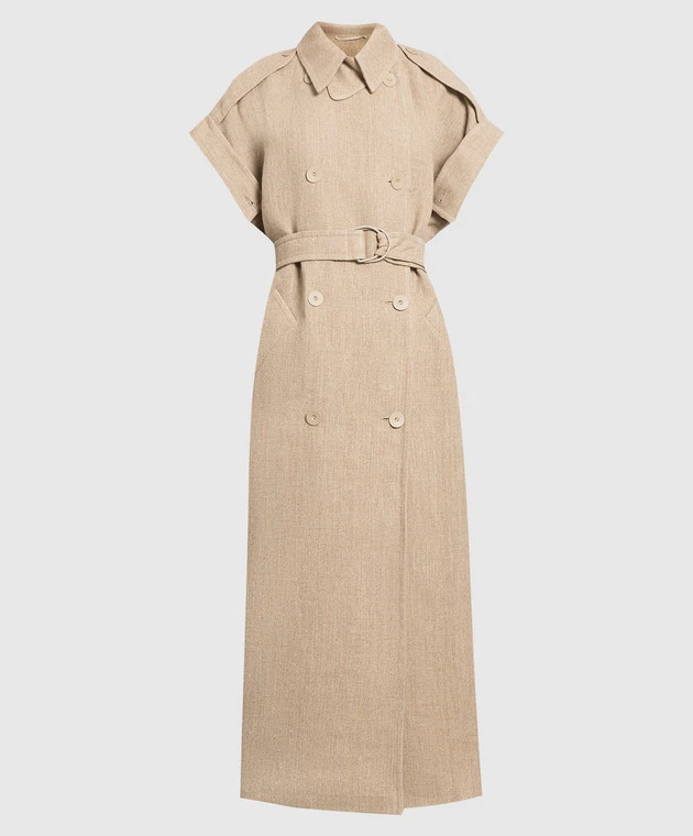 Max Mara Beige Double-breasted Linen Trench Coat 1 Max Mara Beige Double-breasted Linen Trench Coat