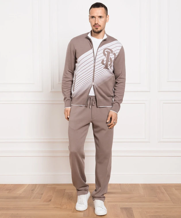 Brown Sports Jacket With A Logo Pattern 2 Brown Sports Jacket With A Logo Pattern - Image 2