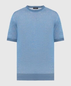 Blue Jumper Made Of Linen And Silk