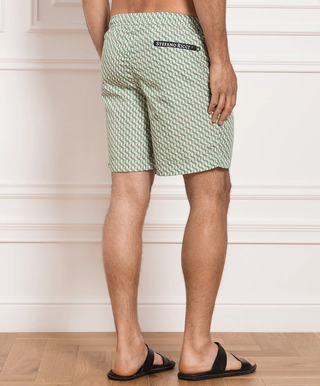 Green Swimming Shorts In A Geometric Print 4 Green Swimming Shorts In A Geometric Print - Image 4