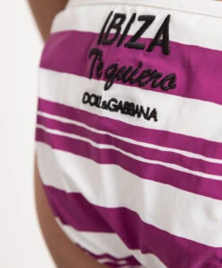 Dolce & Gabbana White Striped Swimsuit With Embroidery -Summer Fashion Clothing d405c9db 37ec 44e6 8feb bf1f9a34bc80