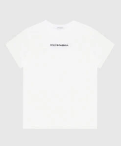 Dolce & Gabbana Children's White T-shirt With Contrasting Logo Embroidery