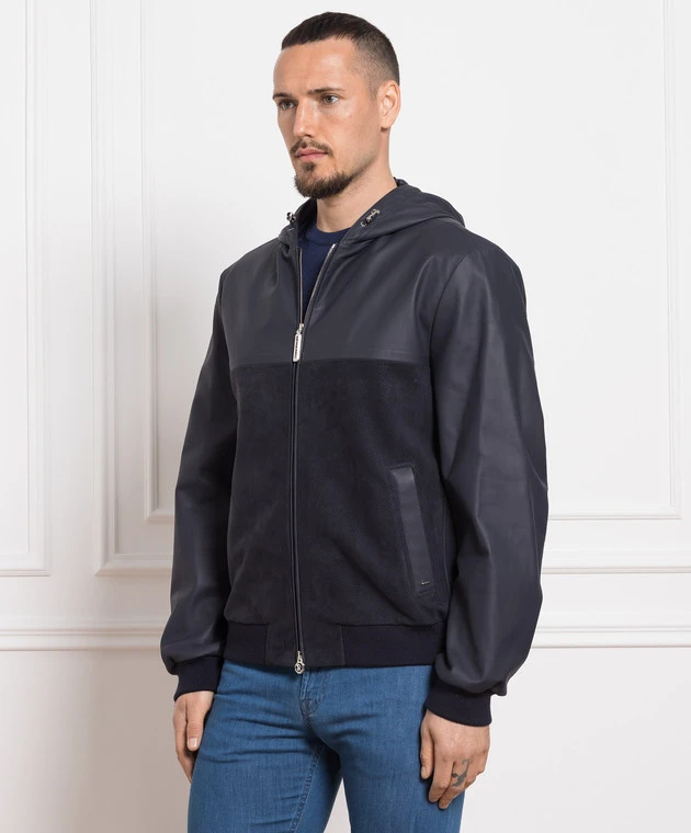 Blue Leather Jacket With Perforation 3 Blue Leather Jacket With Perforation - Image 3