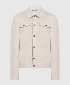 Canali Beige Denim Jacket With Logo Patch