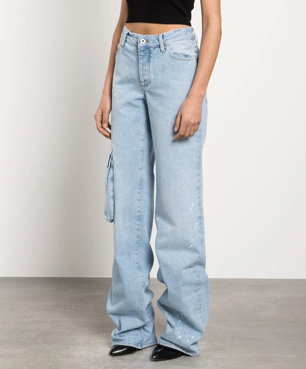 Off-White Blue Cargo Jeans With A Distressed Effect 3 Off-White Blue Cargo Jeans With A Distressed Effect - Image 3