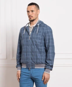 Blue Checked Cashmere, Wool, Silk And Linen Jacket -Summer Fashion Clothing e85f6810 d377 4191 b926 ad3a70dfd04f