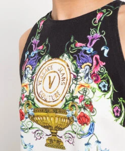 Versace Jeans Couture White Denim Dress In V-EMBLEM Garden Print -Summer Fashion Clothing e9e741e4 7be9 4f6c b514 0b69341b9f17