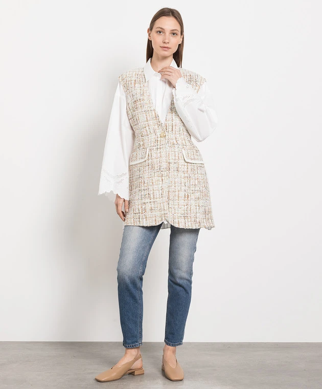 Beige Tweed Vest With Sequins 2 Beige Tweed Vest With Sequins - Image 2