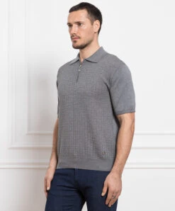Gray Polo With Logo In A Woven Pattern -Summer Fashion Clothing ec817c47 c2aa 4673 8357 7aac5da5ba75