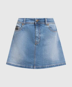 Versace Jeans Couture Blue Denim Skirt With Logo