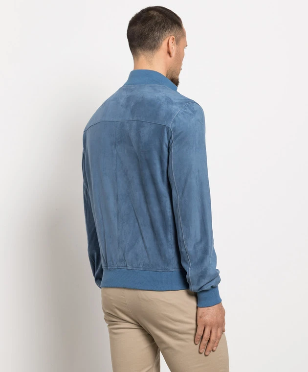 Blue Leather Bomber Jacket 4 Blue Leather Bomber Jacket - Image 4