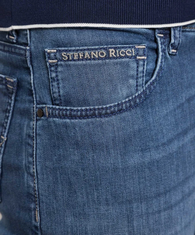 Blue Jeans With Logo Patch 5 Blue Jeans With Logo Patch - Image 5