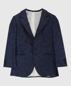 Children's Dark Blue Patterned Silk Jacket