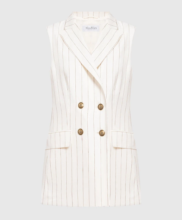 Max Mara White Double-breasted Striped Vest 1 Max Mara White Double-breasted Striped Vest