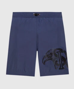 Blue Logo Print Swim Shorts