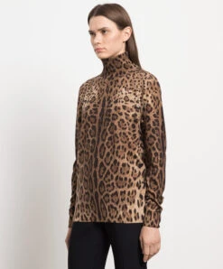 Dolce & Gabbana Brown Leopard Print Cashmere Turtleneck -Summer Fashion Clothing f977fd6b 54dc 4651 8a7d 789a63f076d6