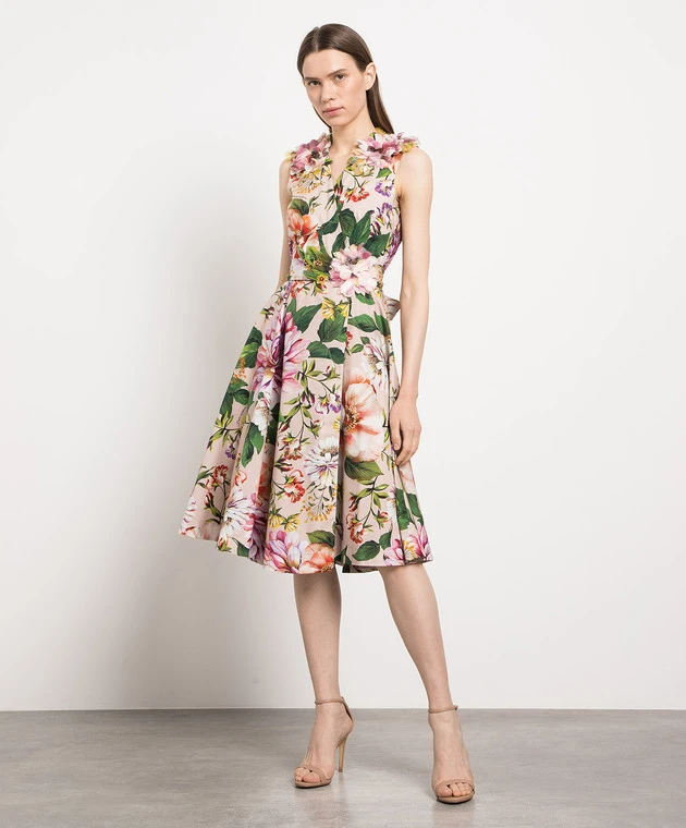 Dolce & Gabbana Beige Midi Dress In Floral Print 2 Dolce & Gabbana Beige Midi Dress In Floral Print - Image 2