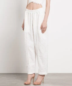 Lya White Pants With Broderie Embroidery -Summer Fashion Clothing fe228da1 0bd7 41e2 91fb b100a66326d4