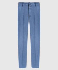 Blue Trousers Made Of Wool, Silk And Linen